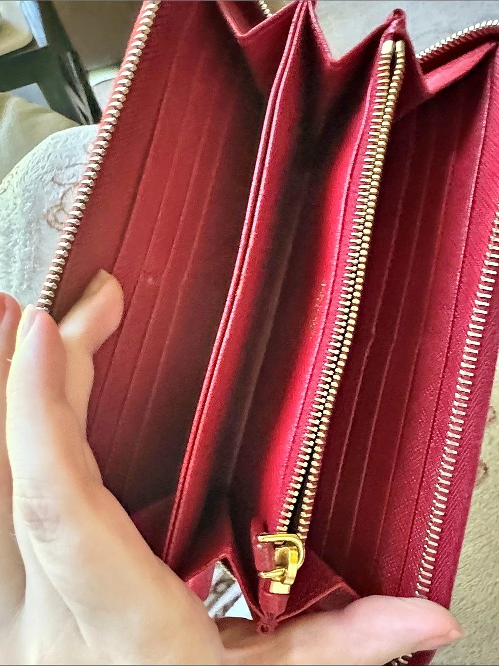 Prada Saffiano with COA Leather Zip-Around Wallet Red - Picture 5 of 7